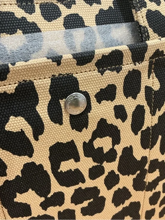 Coach Leopard Canvas Tote Bag 26 in Tan and Black with Embroidered Logo - Picture 5 of 11
